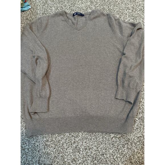 LL Bean Men's Tan Long Sleeve Pullover V Neck Sweater Cotton Cashmere Large - Picture 4 of 9